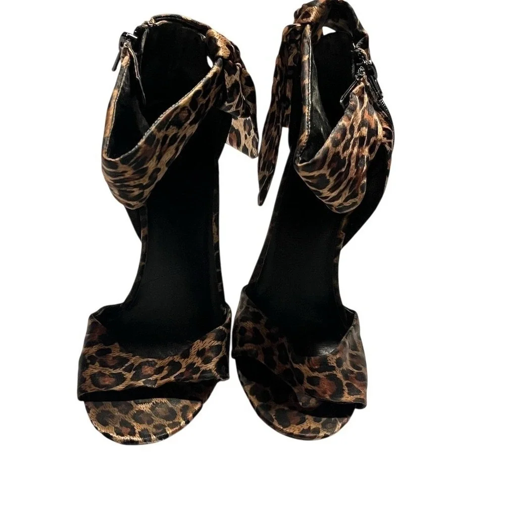 Womens Animal Leopard Print Ankle Wrap Stiletto Heels Open Toe Sz 6‎ Shoes